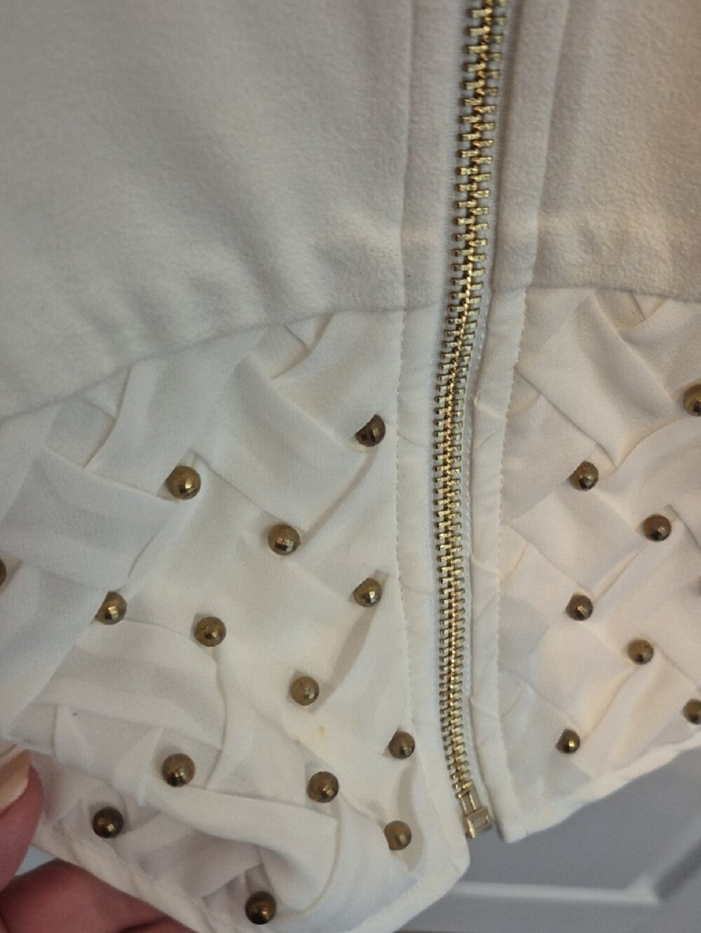 Chico's Travelers Cream Zip-Front Top with Decorative Hardware - Picture 5 of 7